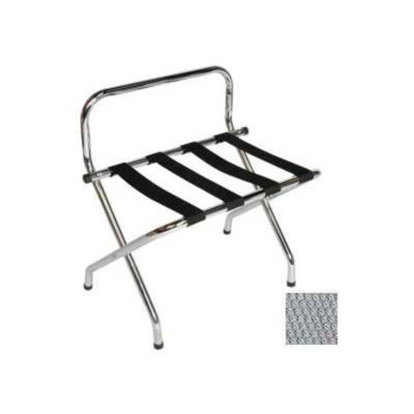 Central Specialties Ltd. - Csl High Back Chrome Luggage Rack with Silver Straps, 1 Pack 1055C-SV-1